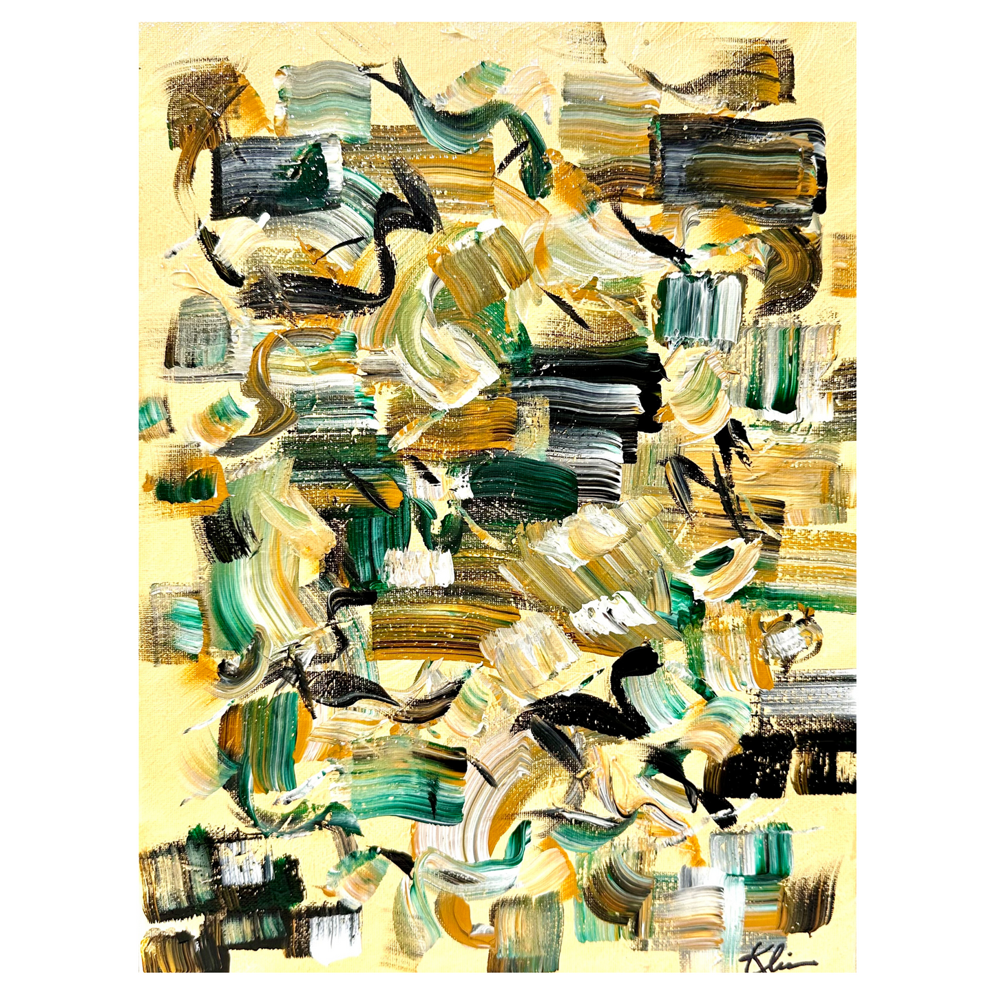 "Finding the Green" Original Artwork by Sandra Klim, St. Petersburg, FL. An abstract expressionist painter. 12" x 16" Acrylic on Canvas