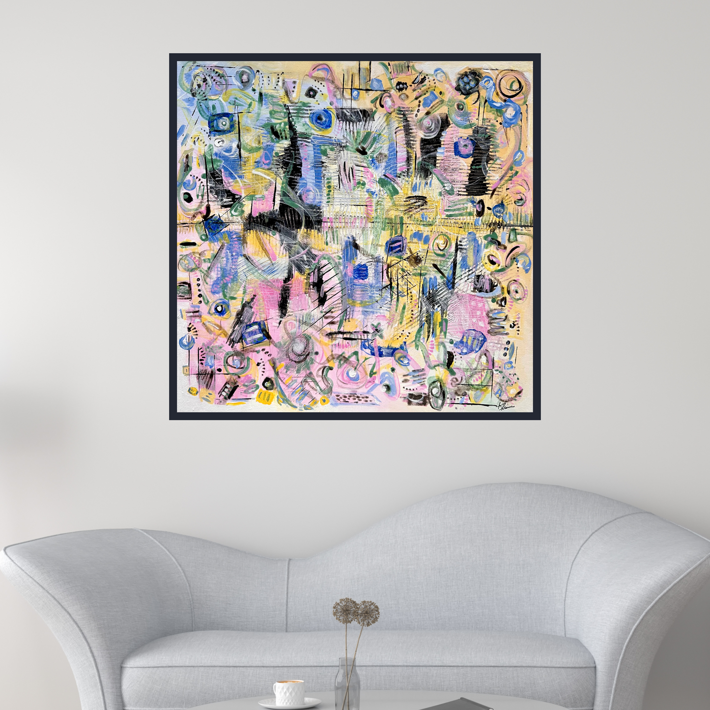 "Random Thoughts" Original Artwork by Sandra Klim, St. Petersburg, FL. An abstract expressionist painter. 24" x 24" Acrylic on Canvas