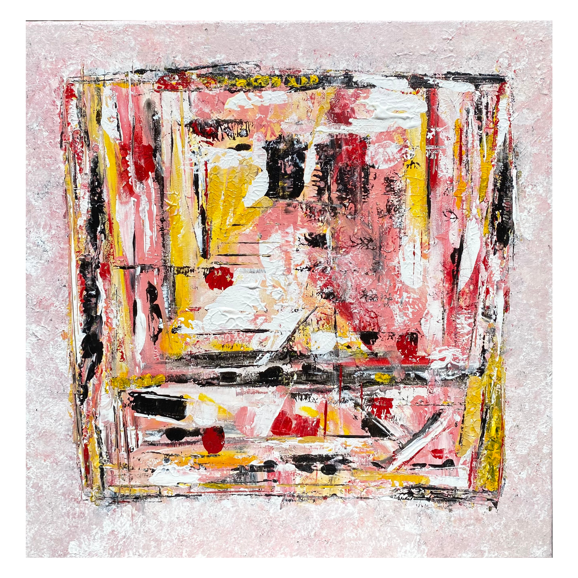  "Banana Split" Original Artwork by Sandra Klim, St. Petersburg, FL. An abstract expressionist painter. 20" x 20" Acrylic on Canvas