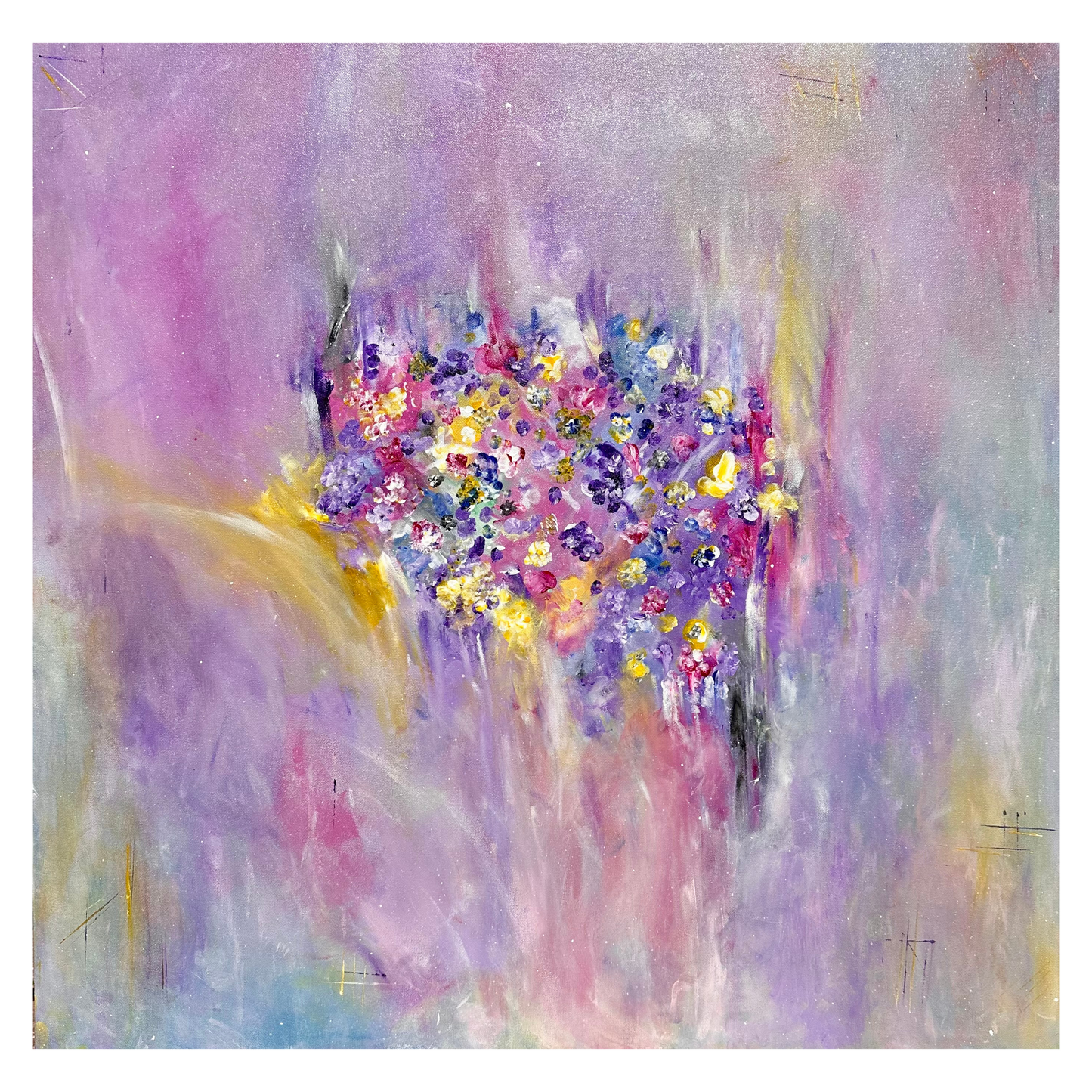 “Bouquet” Original Artwork by Sandra Klim, St. Petersburg, FL. Klim is an abstract expressionist painter. 36" x 36" Acrylic on Canvas.