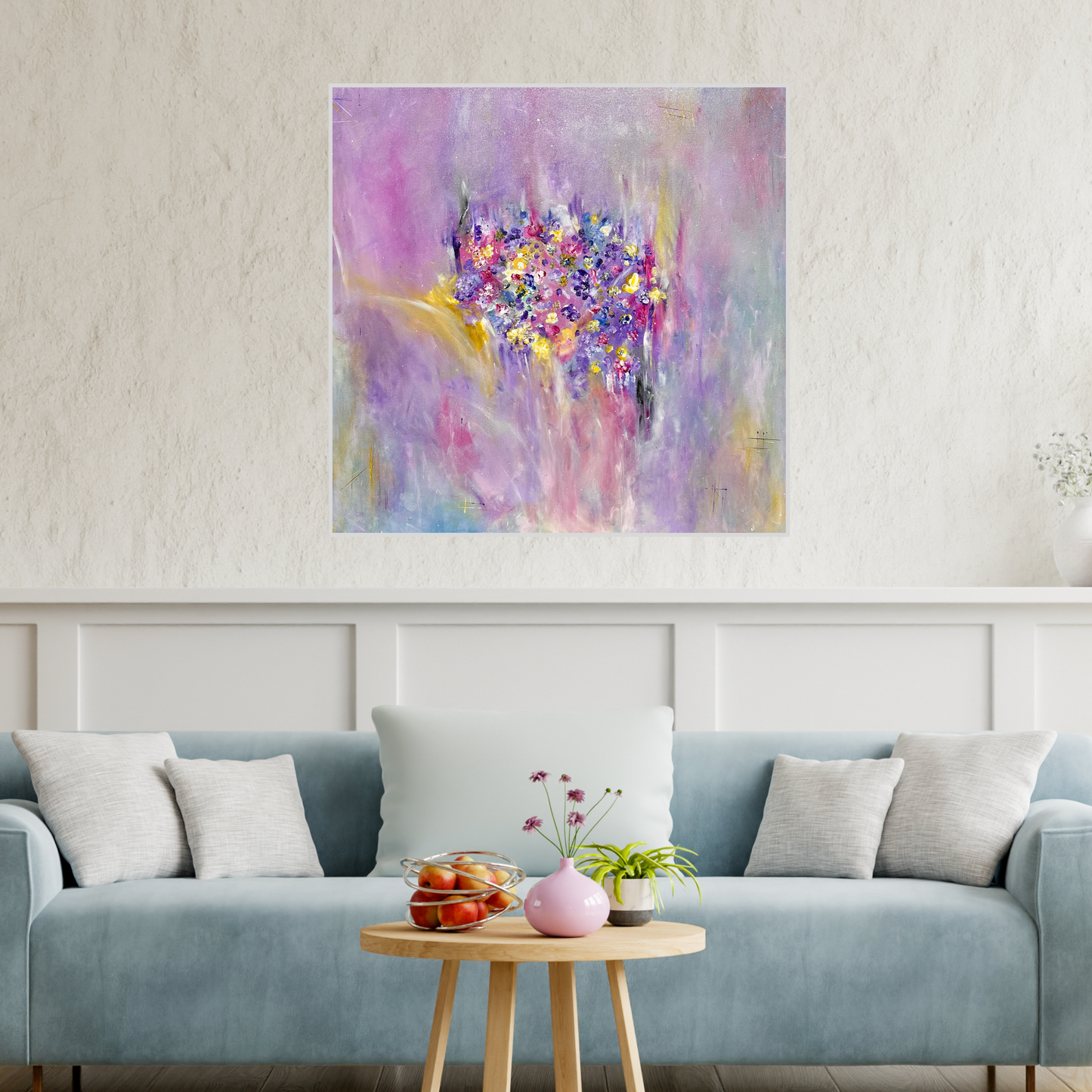 “Bouquet” Original Artwork by Sandra Klim, St. Petersburg, FL. Klim is an abstract expressionist painter. 36" x 36" Acrylic on Canvas.