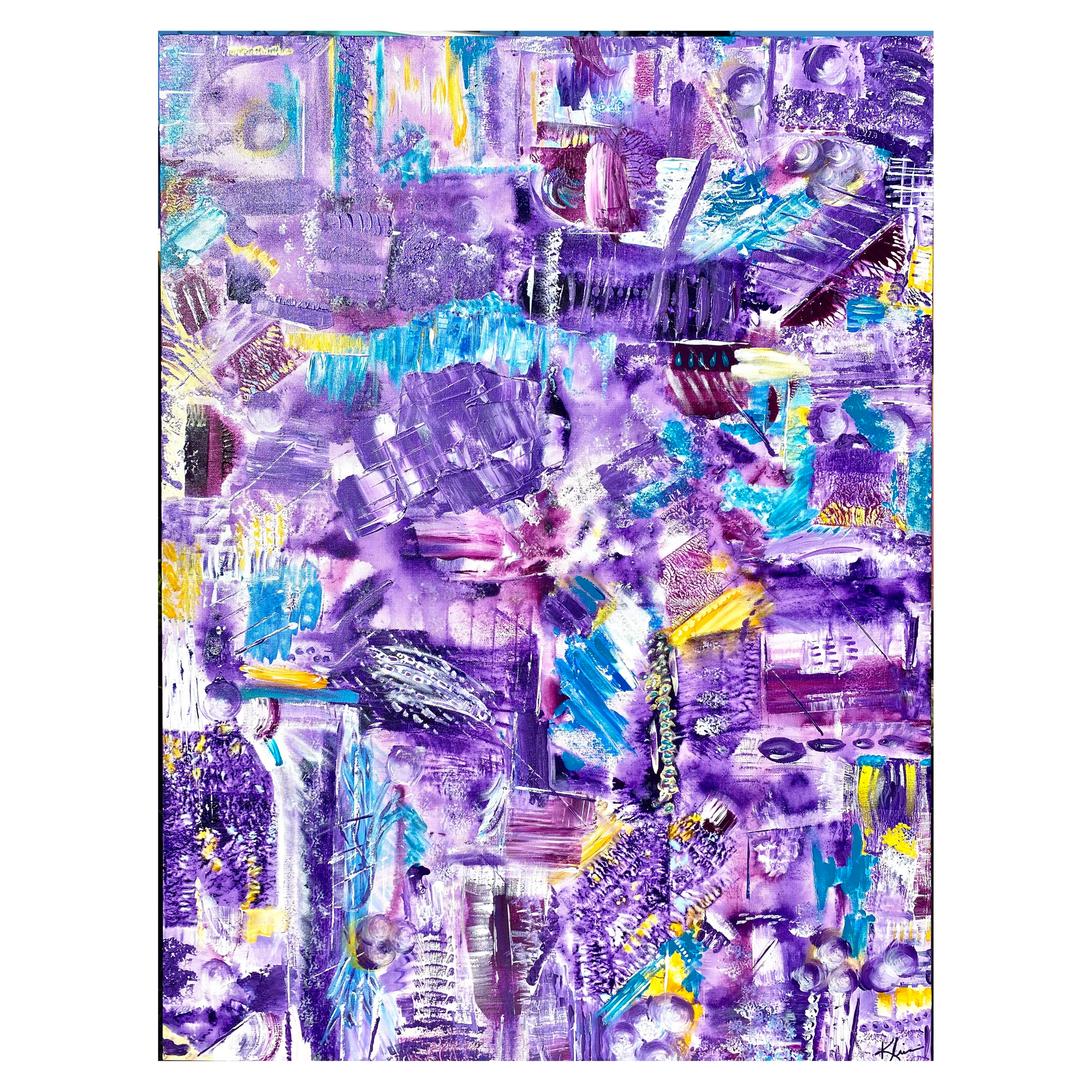  "Dreaming of Violets" Original Artwork by Sandra Klim, St. Petersburg, FL. An abstract expressionist painter. 16" x 20" Acrylic on Canvas