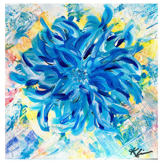   Happy Flower" Original Artwork by Sandra Klim, St. Petersburg, FL. An abstract expressionist painter. 10" x 10" Acrylic on Canvas.