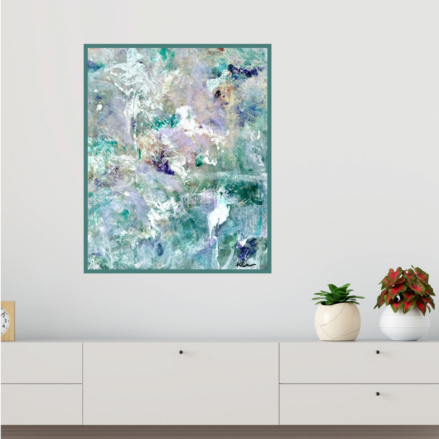 "Hazy Thoughts" - Abstract painting by Sandra Klim, 20 x 24, acrylic on canvas. When your mind  wanders and thoughts begin to swirl, it's nice to imagine the colors of calm.  