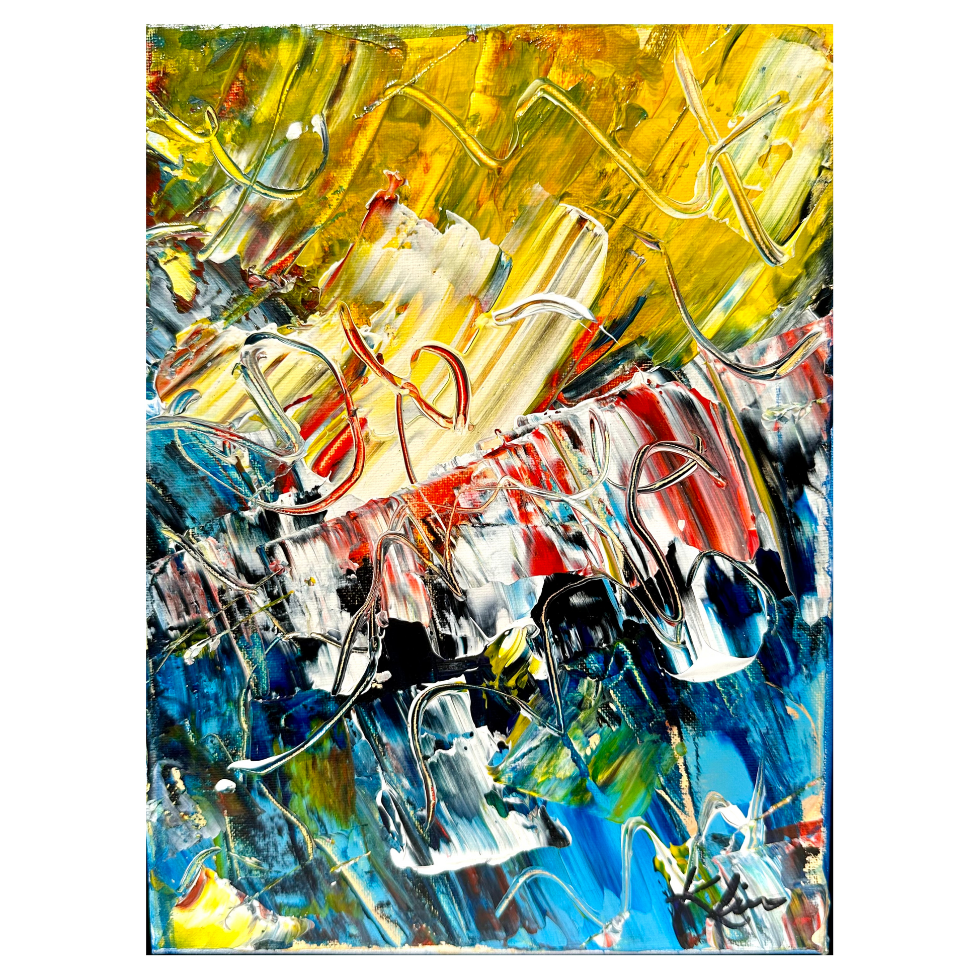 "Mayhem" Original Artwork by Sandra Klim, St. Petersburg, FL. An abstract expressionist painter. 9" x 12" Acrylic on Canvas.