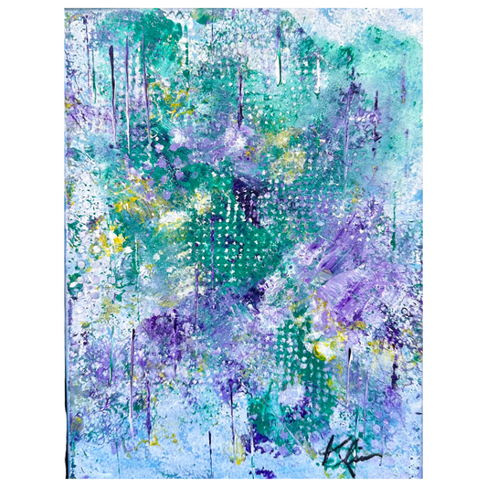 "Raining Dots" Original Artwork by Sandra Klim, St. Petersburg, FL. An abstract expressionist painter. 9" x 12" Acrylic on Canvas.