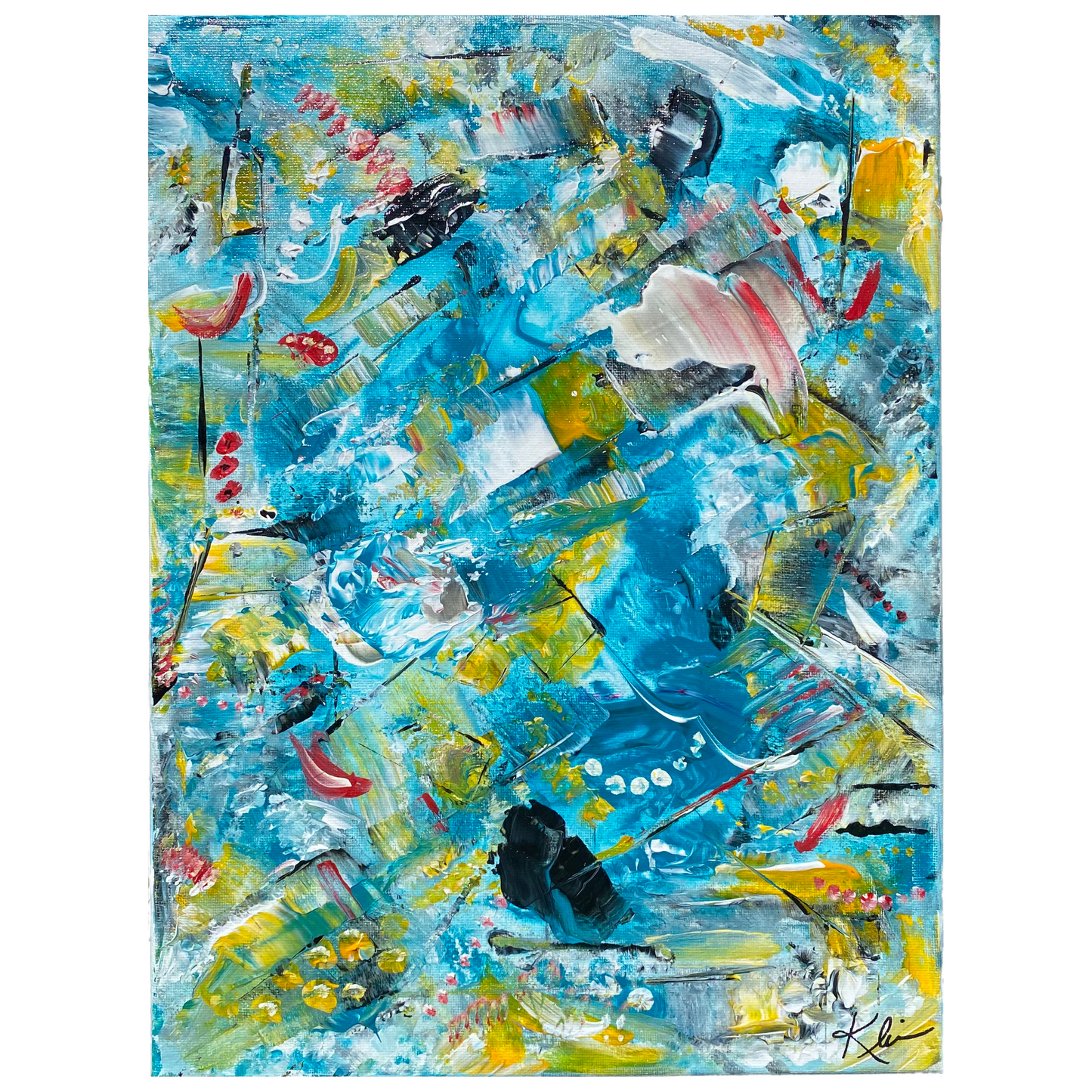 "Underwater" Original Artwork by Sandra Klim, St. Petersburg, FL. An abstract expressionist painter. 12" x 16" Acrylic on Canvas.